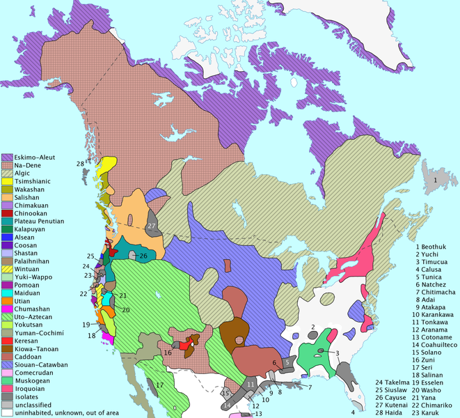 Les familles de langues en Amérique du Nord