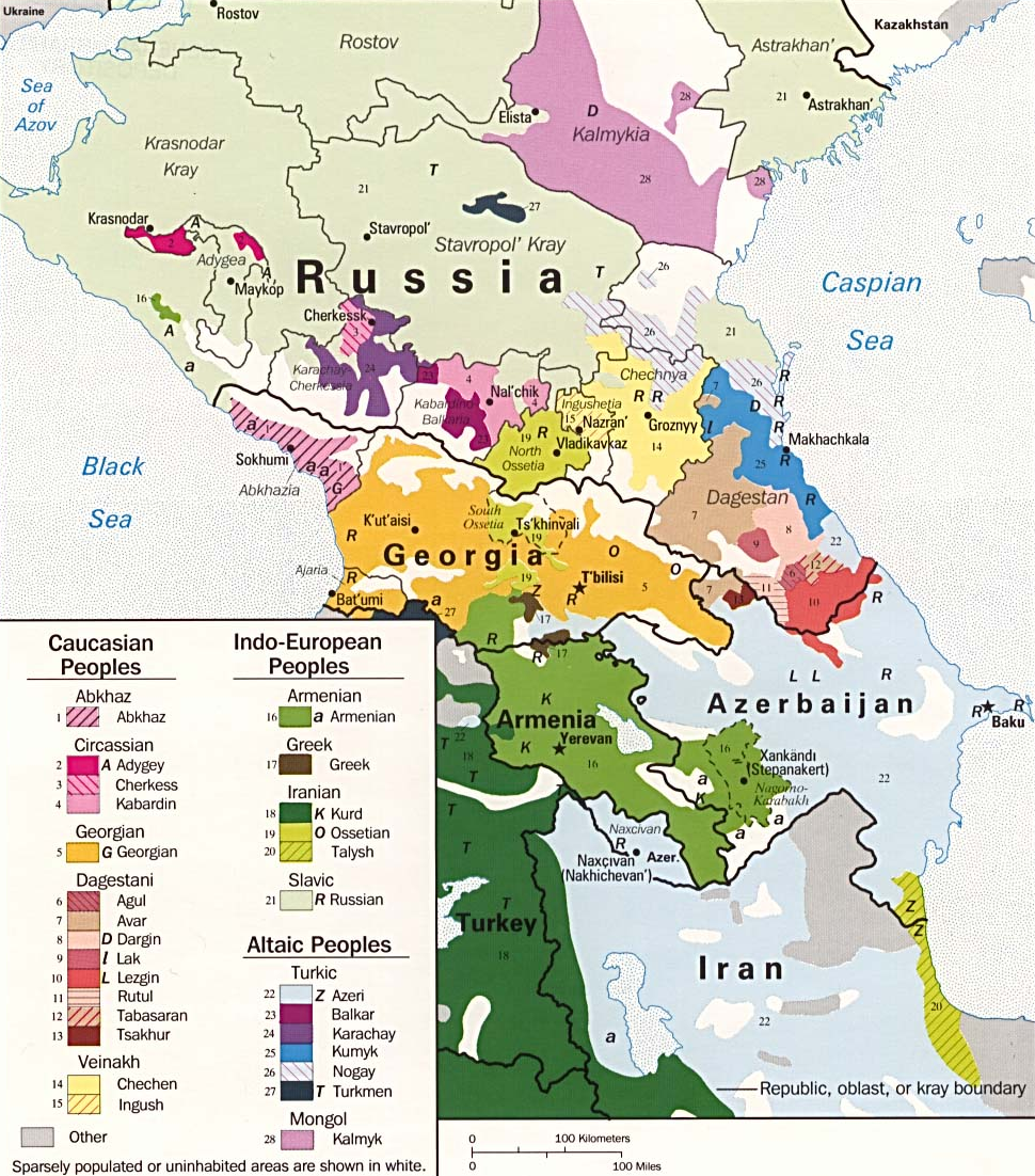 Les groupes ethnolinguistiques dans le Caucase